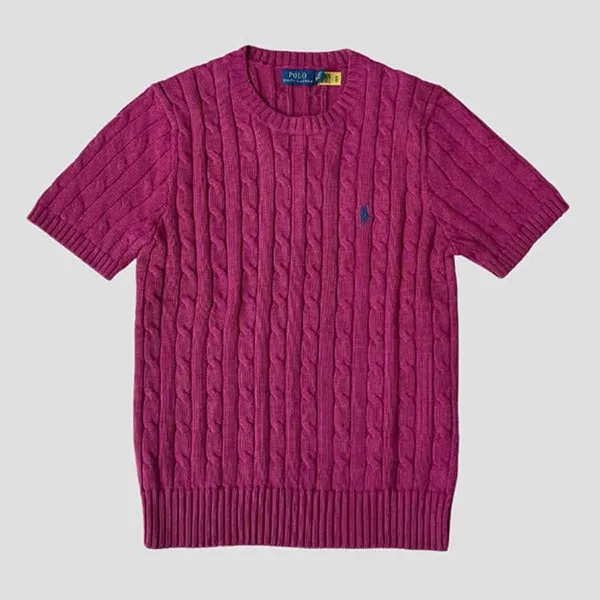 Áo Len Nữ Ralph Lauren Puple Knit-Cable Short Sleeves 211910987501 Màu Tím Size S