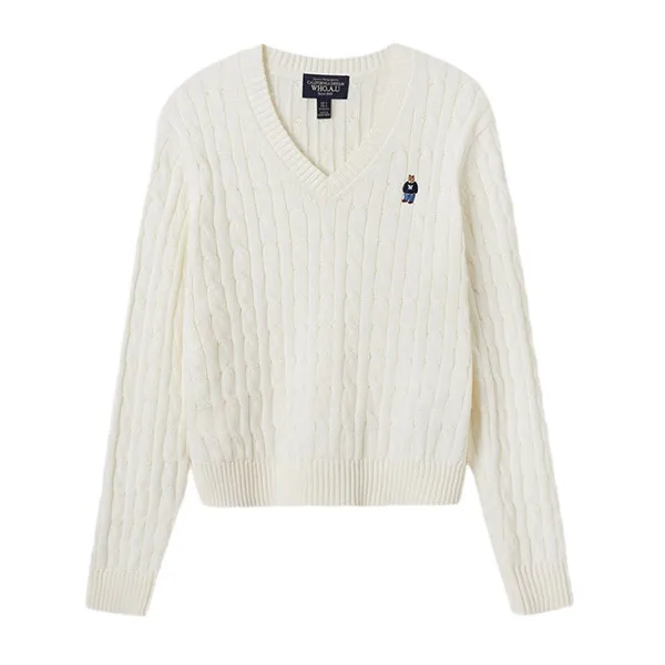 Áo Len Nữ WHOAU Steve V-neck Cable Sweater WHKAF1104F Màu Ivory