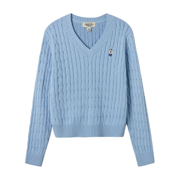 Áo Len Nữ WHOAU Steve V-neck Cable Sweater WHKAF1104F Màu Xanh Blue Size S