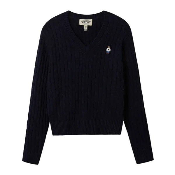 Áo Len Nữ WHOAU Steve V-neck Cable Sweater WHKAF1104F Màu Xanh Navy