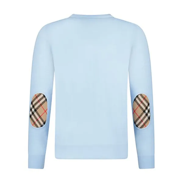 Áo Nỉ Nữ Burberry Bempton Embroidery Check Elbow Wool Jumper Pale Blue 8091034 Màu Xanh Nhạt Size XS