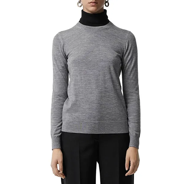 Áo Nỉ Nữ Burberry Bempton Gray Merino Wool Elbow Check Patches Pullover Sweater 8075015 Màu Ghi Xám Size M