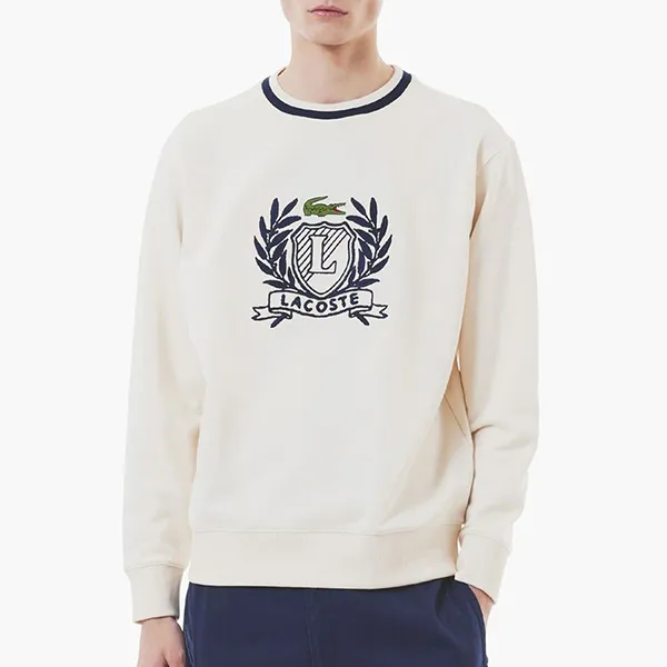 Áo Nỉ Sweater Nam Lacoste Hand Stitched French Graphic Tshirt Off White SH6424 – XFJ Màu Trắng Kem Size 3