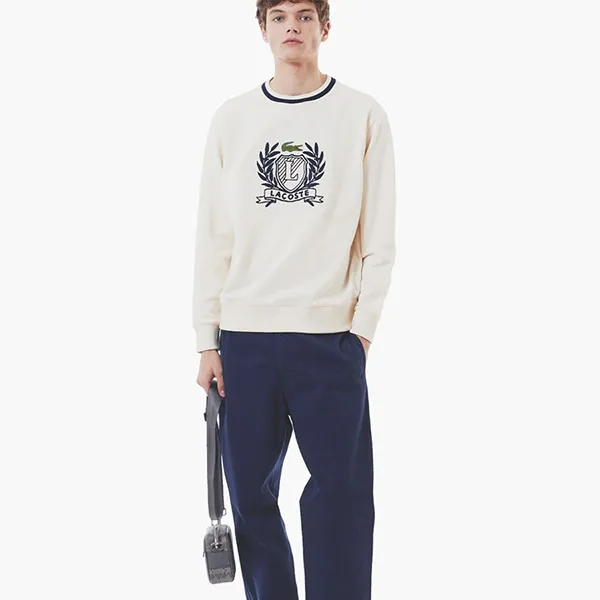 Áo Nỉ Sweater Nam Lacoste Hand Stitched French Graphic Tshirt Off White SH6424 – XFJ Màu Trắng Kem Size 3