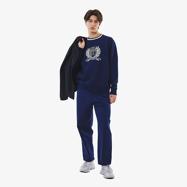 Áo Nỉ Sweater Nam Lacoste Hand Stitched French Graphic Tshirt SH6424 - 166 Màu Xanh Navy Size 2