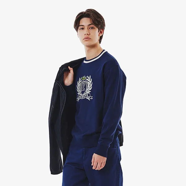 Áo Nỉ Sweater Nam Lacoste Hand Stitched French Graphic Tshirt SH6424 - 166 Màu Xanh Navy Size 2