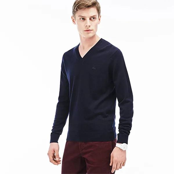 Áo Nỉ Sweater Nam Lacoste Men's V-Neck Wool Jersey AH2987 166 Màu Xanh Navy Size 3