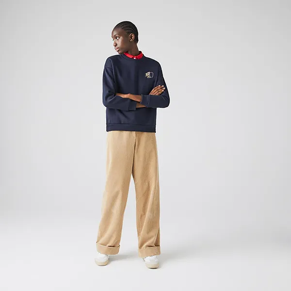 Áo Nỉ Sweater Nữ Lacoste Crew Neck Badge Fleece SF6501-166 Màu Xanh Navy Size 38