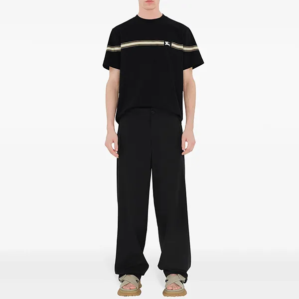 Áo Phông Nam Burberry Striped-detail Cotton Tshirt Màu Đen Size S