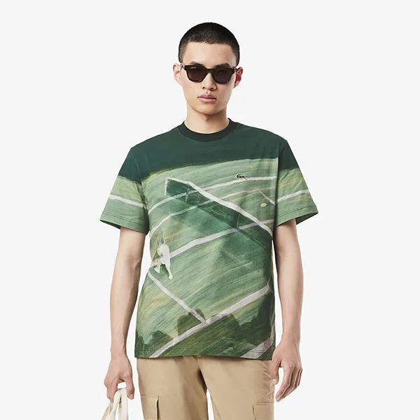 Áo Phông Nam Lacoste Men's Classic Fit Tennis Print T-Shirt TH0739 - 132 Màu Xanh Lá Size 3