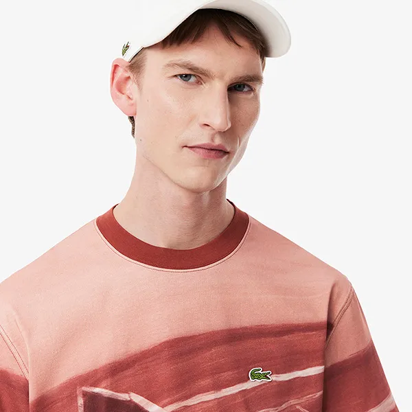 Áo Phông Nam Lacoste Men's Classic Fit Tennis Print T-Shirt TH0739 - AFS Màu Hồng Nâu Size 3