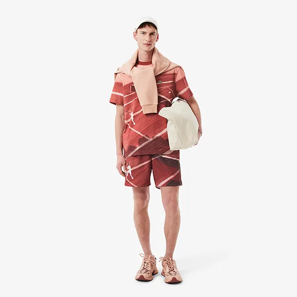 Áo Phông Nam Lacoste Men's Classic Fit Tennis Print T-Shirt TH0739 - AFS Màu Hồng Nâu Size 3