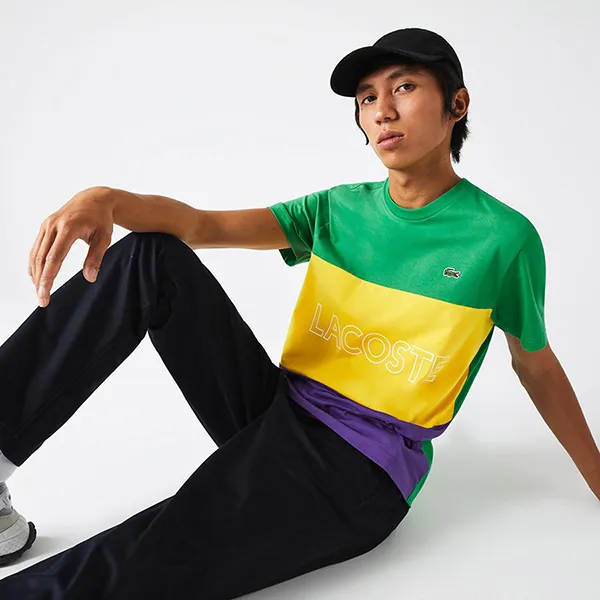 Áo Phông Nam Lacoste Men's Crew Neck 3D Lettered Colorblock Cotton T-Shirt TH7059 1E0 Phối Màu Size 5