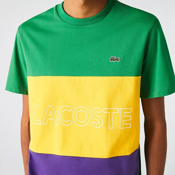 Áo Phông Nam Lacoste Men's Crew Neck 3D Lettered Colorblock Cotton T-Shirt TH7059 1E0 Phối Màu Size 5