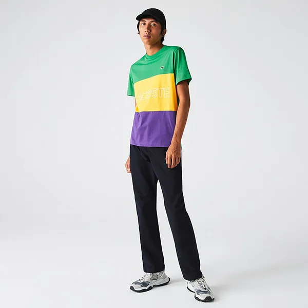 Áo Phông Nam Lacoste Men's Crew Neck 3D Lettered Colorblock Cotton T-Shirt TH7059 1E0 Phối Màu Size 5