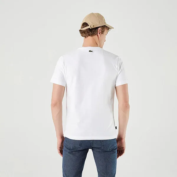 Áo Phông Nam Lacoste Men's Heritage Branded Crew Neck Flecked Cotton T-Shirt TH1741 001 Màu Trắng Size 5