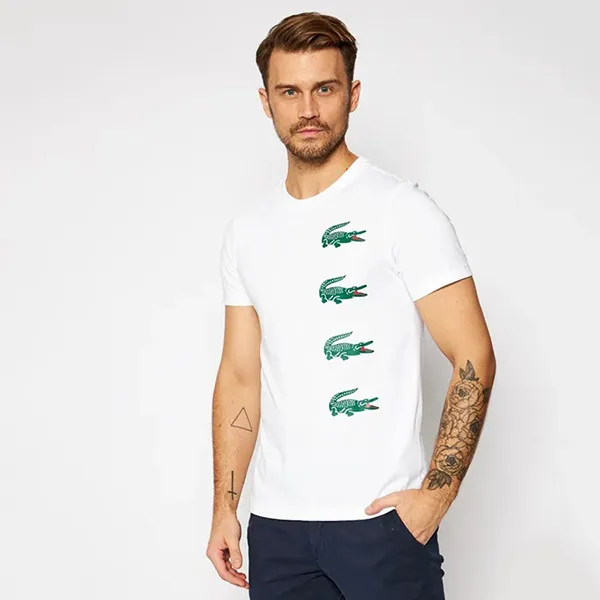 Áo Phông Nam Lacoste Men's Sport Crew Neck Crocodile Print T-Shirt TH7222 001 Màu Trắng Size 3