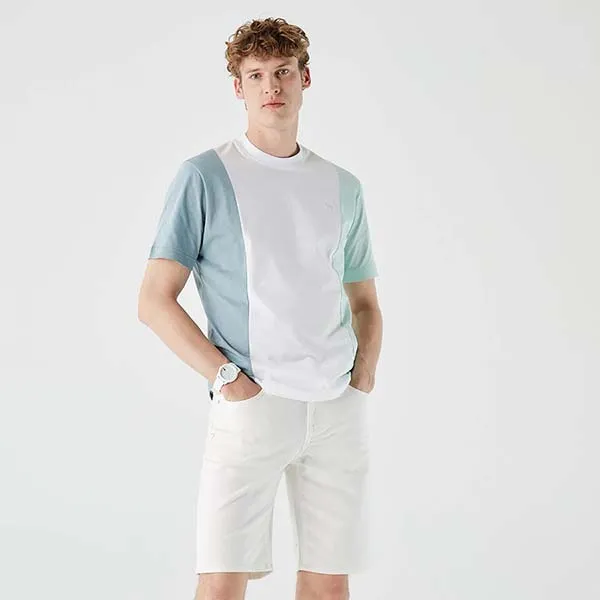 Áo Phông Nam Lacoste Men's T-Shirt TH0230.30B Màu Xanh Trắng Size 2
