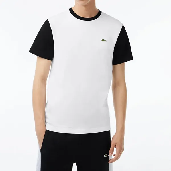 Áo Phông Nam Lacoste Regular Fit Jersey Colourblock TShirt TH1298-AU8 Màu Trắng Đen Size 3
