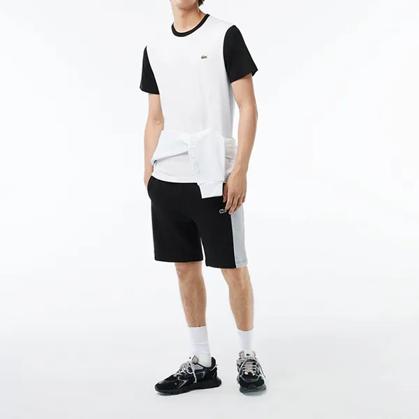 Áo Phông Nam Lacoste Regular Fit Jersey Colourblock TShirt TH1298-AU8 Màu Trắng Đen Size 3