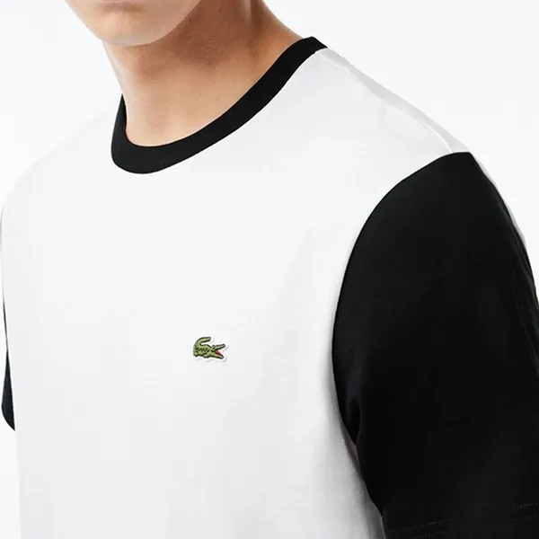 Áo Phông Nam Lacoste Regular Fit Jersey Colourblock TShirt TH1298-AU8 Màu Trắng Đen Size 3