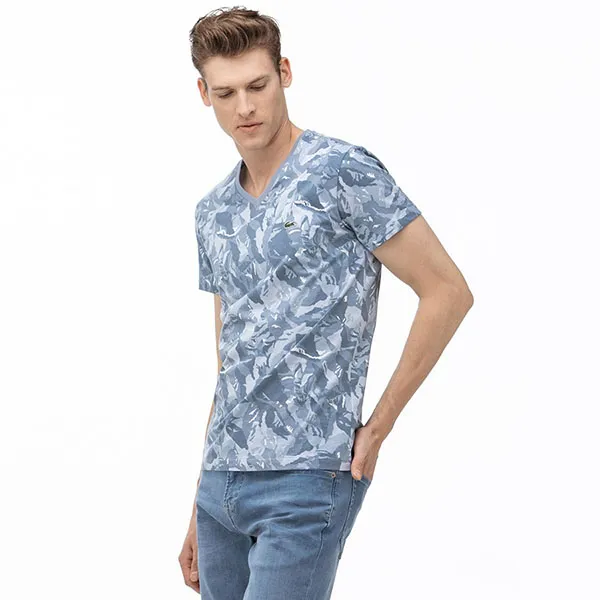 Áo Phông Nam Lacoste V-Neck Graphic T-Shirt TH0018 18A Màu Xanh Xám Size 2