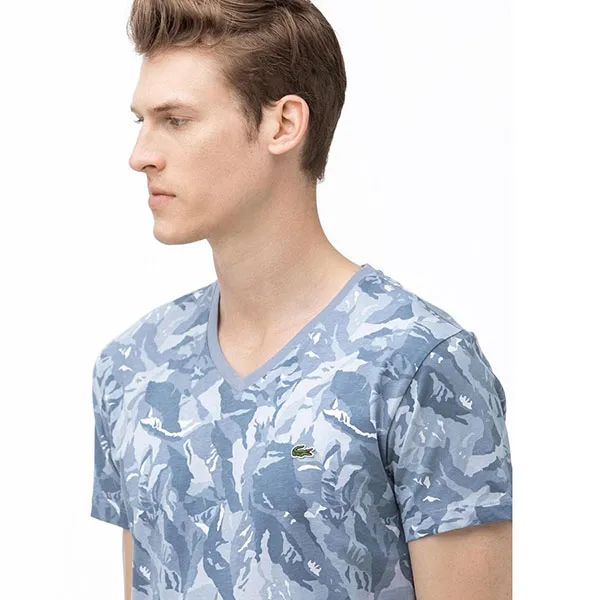 Áo Phông Nam Lacoste V-Neck Graphic T-Shirt TH0018 18A Màu Xanh Xám Size 2