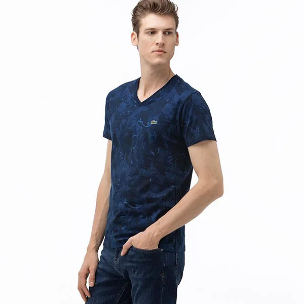Áo Phông Nam Lacoste V-Neck Graphic T-Shirt TH0018 18A Màu Xanh Navy Size 2