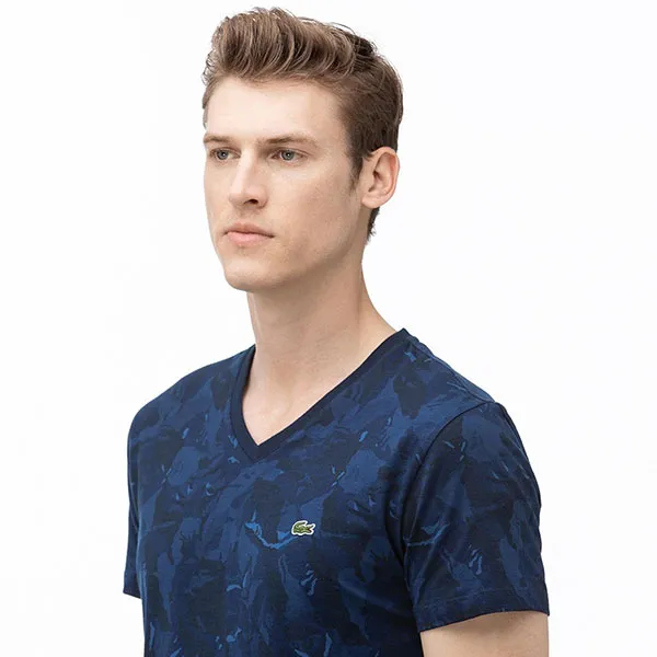Áo Phông Nam Lacoste V-Neck Graphic T-Shirt TH0018 18A Màu Xanh Navy Size 2