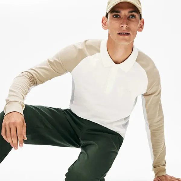 Áo Polo Dài Tay Lacoste Men's Long-Sleeved Colorblock Pique Polo Shirt PH5050 TRY Màu Trắng - Xám Size 4