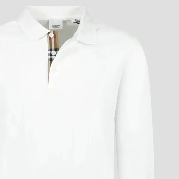 Áo Polo Dài Tay Nam Burberry Hartford Long Sleeve Check Placket In White 80844031 Màu Trắng Size S