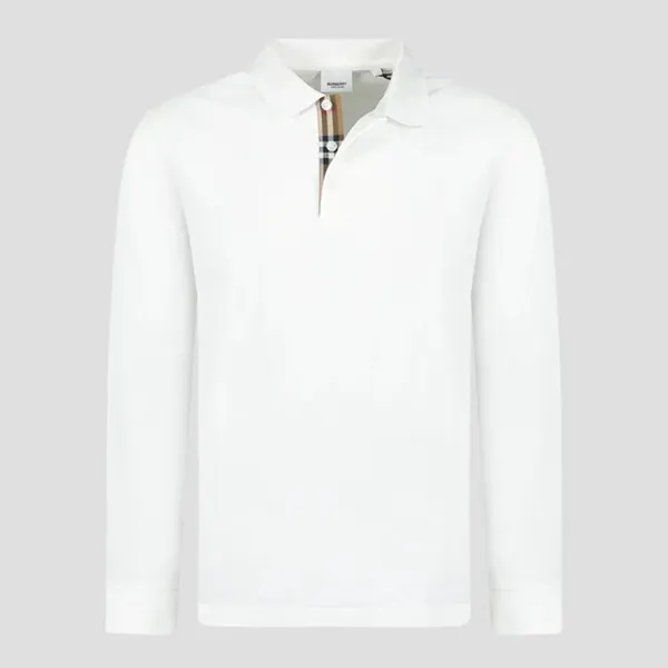 Áo Polo Dài Tay Nam Burberry Hartford Long Sleeve Check Placket In White 80844031 Màu Trắng Size S