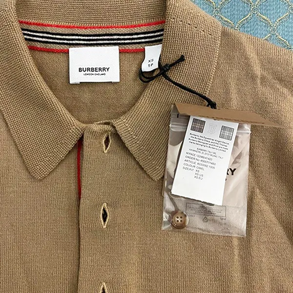 Áo Polo Dài Tay Nam Burberry Long Sleeve Icon Stripe Detail Merino Wool Shirt 8033092 Màu Camel Size XS