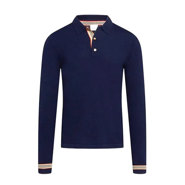 Áo Polo Dài Tay Nam Burberry Long Sleeve Icon Stripe Detail Merino Wool Shirt 80455201 Màu Xanh Navy Size XS