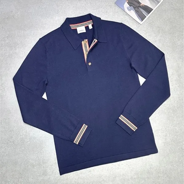Áo Polo Dài Tay Nam Burberry Long Sleeve Icon Stripe Detail Merino Wool Shirt 80455201 Màu Xanh Navy Size XS