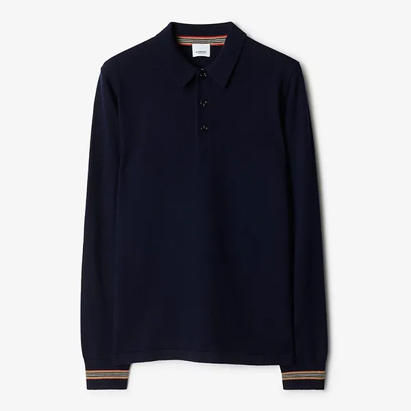 Áo Polo Dài Tay Nam Burberry Long-sleeve Wool Polo Shirt 80926401 Màu Xanh Navy Size XS