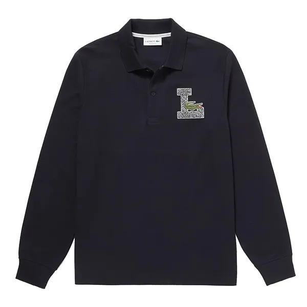 Áo Polo Dài Tay Nam Lacoste Long-Sleeve Regular Fit Badge PH1876L Màu Xanh Navy Size 5