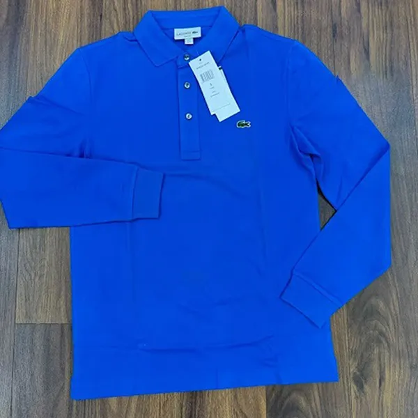Áo Polo Dài Tay Nam Lacoste Long Sleeved Slim Fit Stretch Shirt PH6254-SIY Màu Xanh Blue Size 2