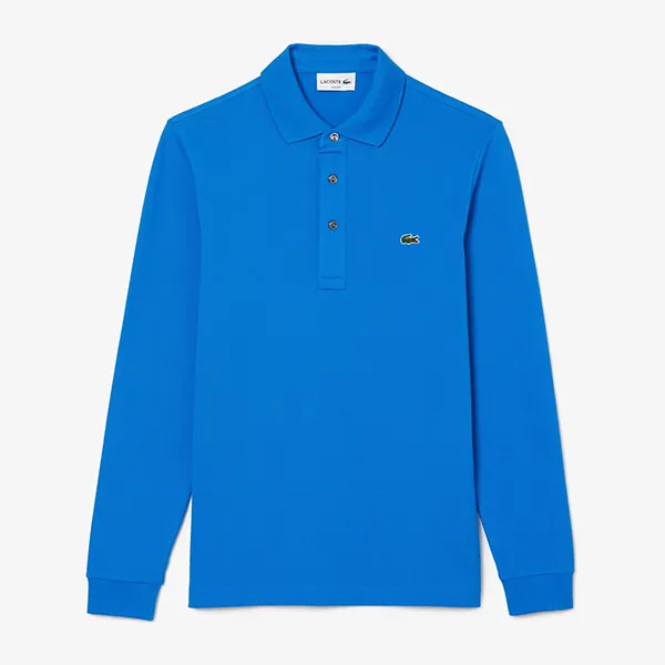 Áo Polo Dài Tay Nam Lacoste Long Sleeved Slim Fit Stretch Shirt PH6254-SIY Màu Xanh Blue Size 2
