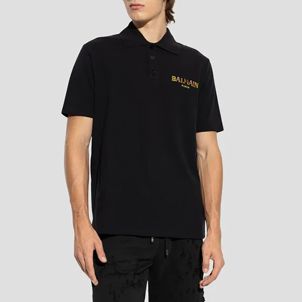 Áo Polo Nam Balmain Vintage With Printed Logo Mutilcolor In Black GC026BC81 Màu Đen Size XS