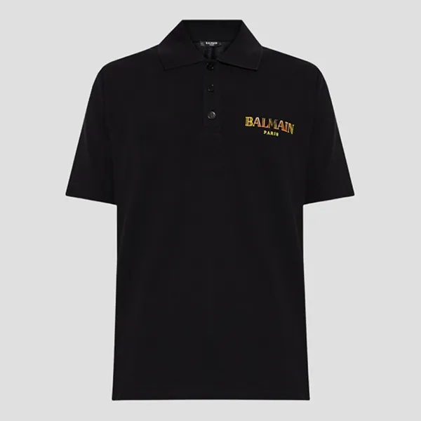 Áo Polo Nam Balmain Vintage With Printed Logo Mutilcolor In Black GC026BC81 Màu Đen Size XS