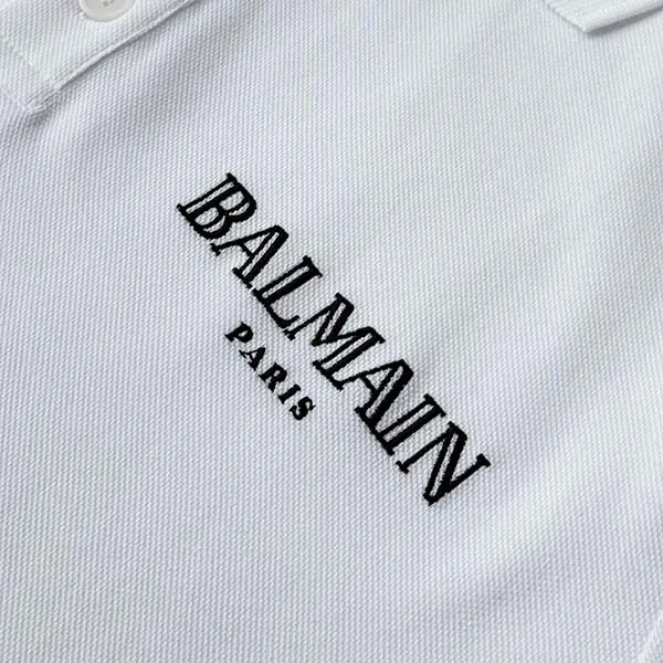 Áo Polo Nam Balmain White With Black Logo Printed DH0GC026 BC81 GAB Màu Trắng Size XS