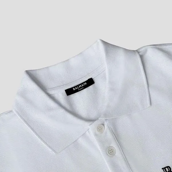 Áo Polo Nam Balmain White With Black Logo Printed DH0GC026 BC81 GAB Màu Trắng Size XS