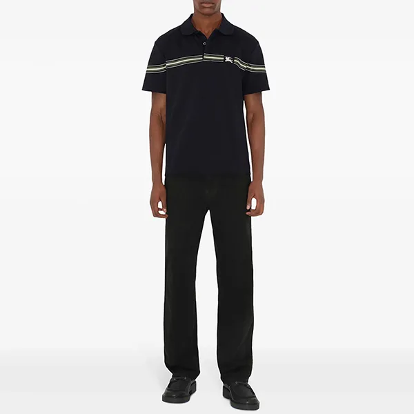Áo Polo Nam Burberry Striped Cotton Polo Shirt Màu Đen Size S