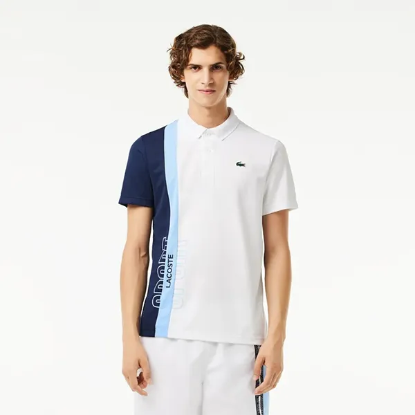 Áo Polo Nam Lacoste Men's Regular Fit Recycled Knit Tennis DH1092 51 LUI Màu Xanh Trắng Size 3