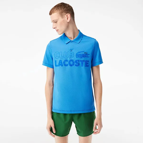 Áo Polo Nam Lacoste Organic Cotton Printed Polo Shirt PH5452 00 L99 Màu Xanh Biển Size XS
