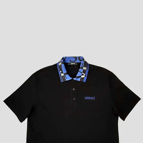 Áo Polo Nam Versace Patterned Collar Logo Embroidered At Chest In Navy 1012260 1A14426 2BB60 Màu Xanh Đen Size S