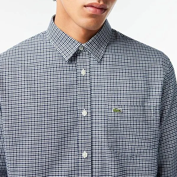 Áo Sơ Mi Dài Tay Nam Lacoste Gingham Check Flannel Shirt CH6266 - KG2 Kẻ Caro Màu Xanh Navy Size 39