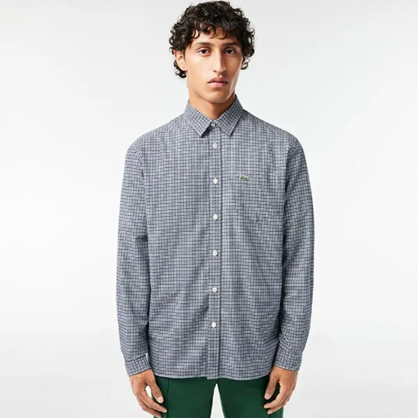 Áo Sơ Mi Dài Tay Nam Lacoste Gingham Check Flannel Shirt CH6266 - KG2 Kẻ Caro Màu Xanh Navy Size 39
