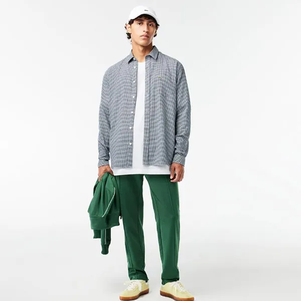 Áo Sơ Mi Dài Tay Nam Lacoste Gingham Check Flannel Shirt CH6266 - KG2 Kẻ Caro Màu Xanh Navy Size 39